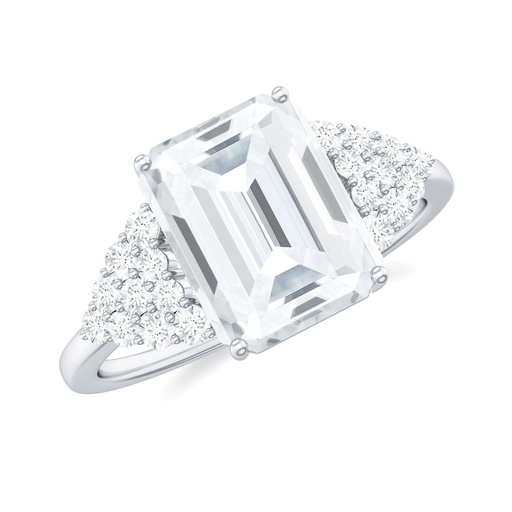 Statement Emerald Cut  Engagement Ring with Side Stones 925 Sterling Silver, 