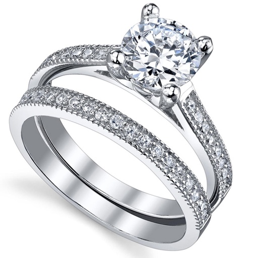 Metal Masters Women's 1.25 Ct Wedding Engagement Ring Set Sterling Silver 925 Round Cubic Zirconia