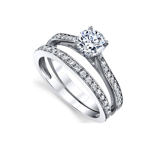 Metal Masters Women's Cubic Zirconia Wedding Engagement Anniversary Solitaire Ring Bridal Sets 925 Sterling Silver 6