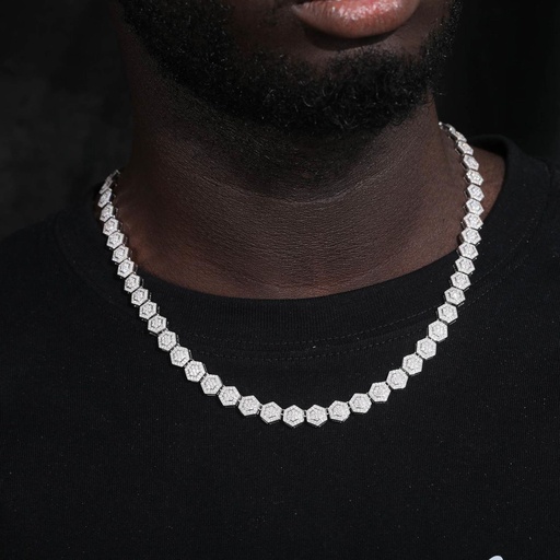 925 Silver Moissanite Geometric Hexagon Link Chain