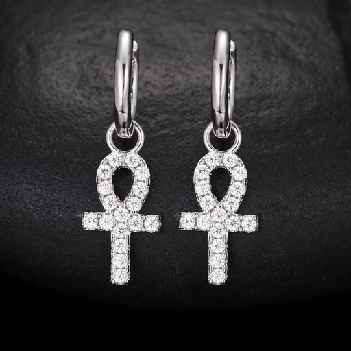  Moissanite Ankh Cross Drop Earrings