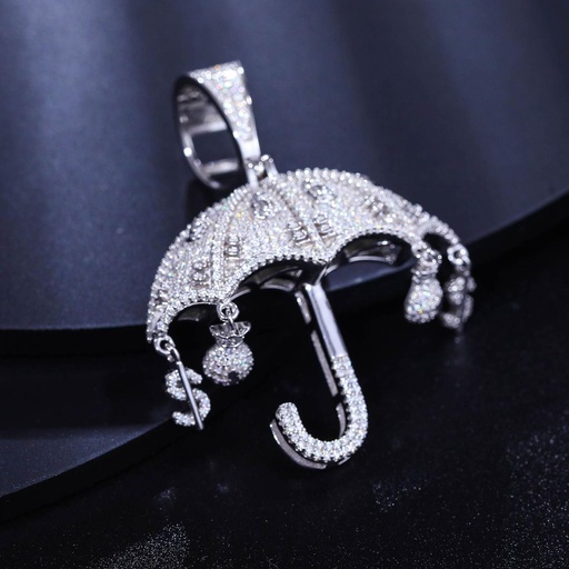 Moissanite Umbrella Pendant With Money Bag and Dollar Charm