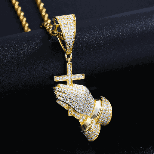 S925 Moissanite Pray Hand Croos Pendant