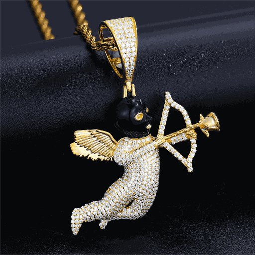 S925 Moissanite Angel Cupid Pendant With Black Masked Arrow Of Eros