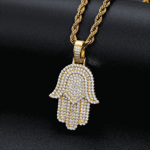 Micro Moissanite Hamsa Hand Pendant