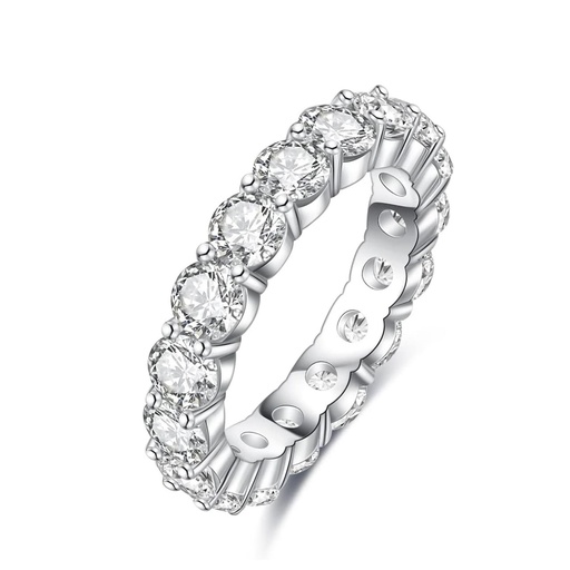  Moissanite Eternity Ring, Round Cut Lab Created Diamond Sterling Silver Wedding Band Ring for Women