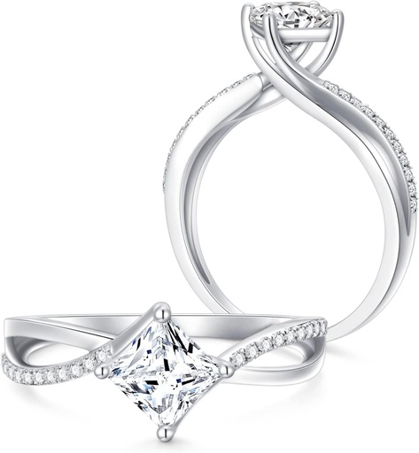  Princess  Engagement Rings for Women Platinum Plated Silver Ring  Rings