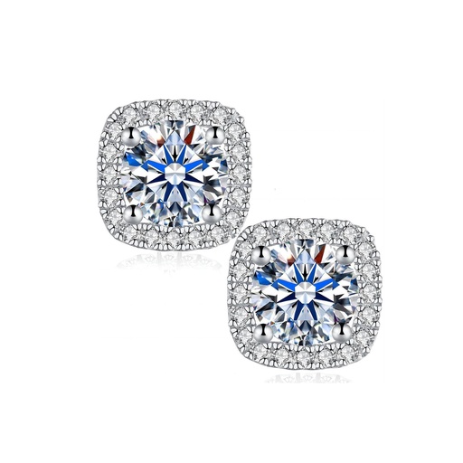 Square Halo Double Moissanite Stud Earrings 18K White Gold Plated 925 Sterling Silver Lab Round Cut Brilliant VVS1 Clear Moissanite Diamond Stud Earrin