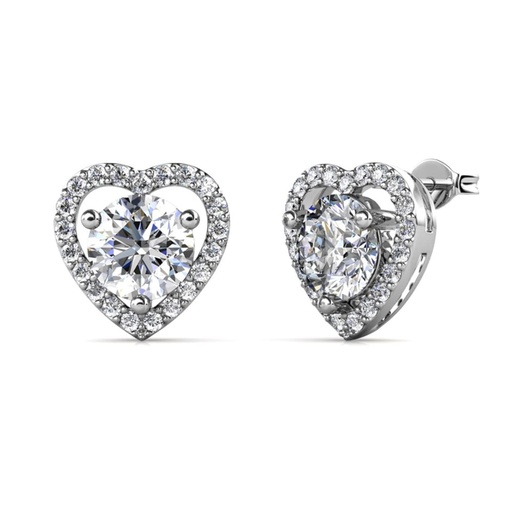 Moissanite Sterling Silver Earrings | 18k White Gold Heart Stud Earrings, 925 Sterling Silver Earrings For Women with Moissanite Crystals