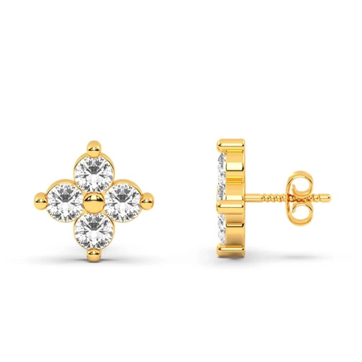 Round Cut Moissanite 14K Yellow Gold 4-Stone Stud Earrings Fine Jewelry for Women Gifts/Wedding