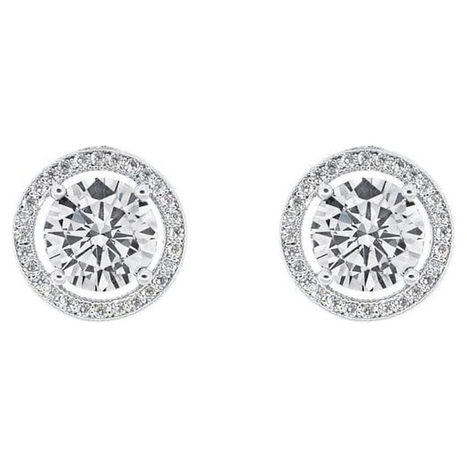 18k White Gold Plated Silver Halo Stud Earrings | CZ Earrings for Women, Gift for Her