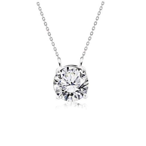 Round Cut - Moissanite - April Birthstone Solitaire Pendant Necklace in 18k White Gold over Silver, Female, Adult