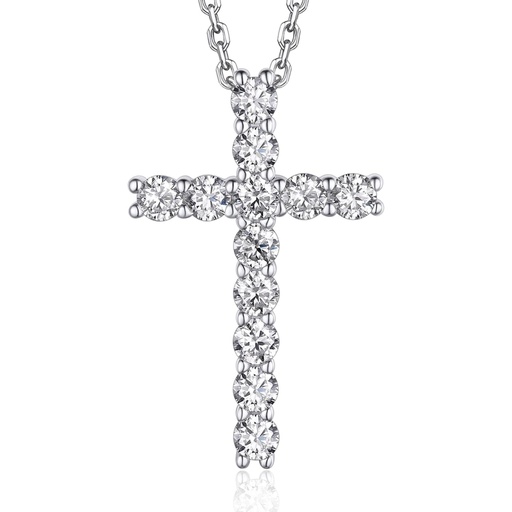 Moissanite Necklace Round Cut Diamond Cross Pendant Necklace for Women with 18 inch Chain 925 Sterling Silver