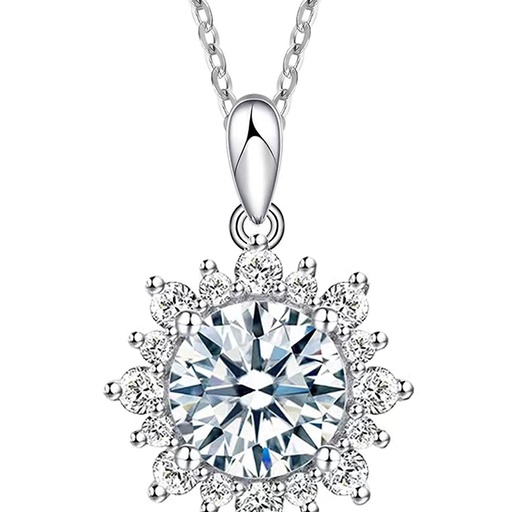 Moissanite Pendant Necklace 18K White Gold Plated Silver Ideal Cut Diamond Necklace for Women with Certificate of Authenticity