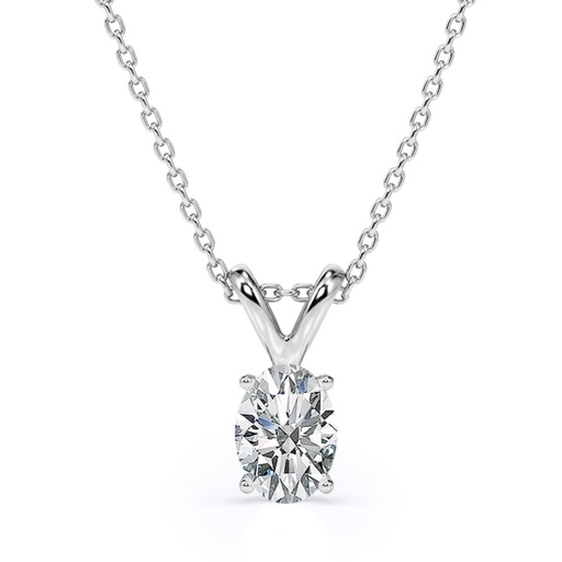 Oval Shape Moissanite - Classic Pendant Necklace - 18K White Gold Plating Over Silver