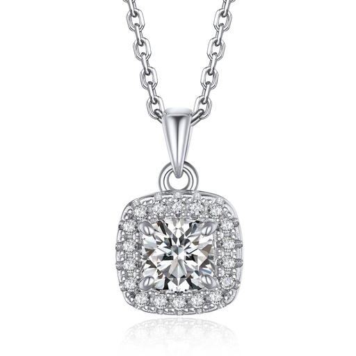 Cushion Moissanite Necklace for Women, Simulated Diamond Pendant for Her 925 Sterling Silver Halo Necklace