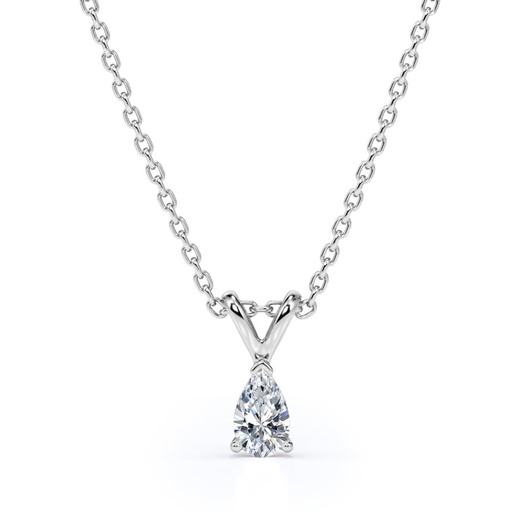  Pear Cut Diamond - Elegant Pendant Necklace - 18K White Gold Plating Over Silver