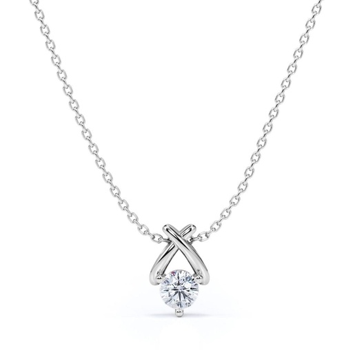  X-Shaped Round Cut Real Diamond Pendant Necklace in 18K White Gold over Silver