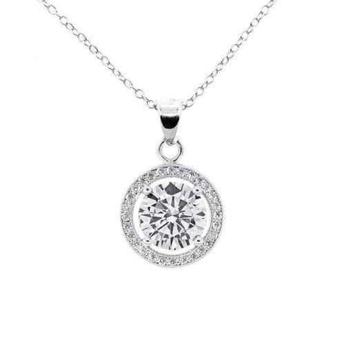 18k White Gold Plated Silver Halo Necklace | Crystal Necklace for Women, Gift for Her