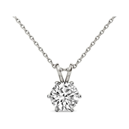 14K White Gold | IGI Certified Lab Grown Diamond 6 Prong Solitaire Diamond Pendant Necklace | Round Shape Pendant With Gold Chain | Friendly Diamonds