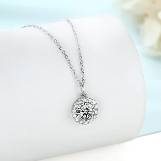Moissanite Necklace Sterling Silver with 18K White Gold Plated Moissanite Diamond Necklaces for Women