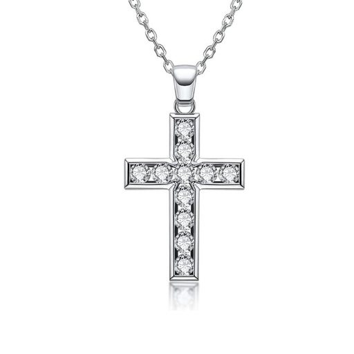  Cross Necklace Round Cut Moissanite Round Cut 14K White Gold Plated 925 Sterling Silver Anniversary Pendant Necklace for Women