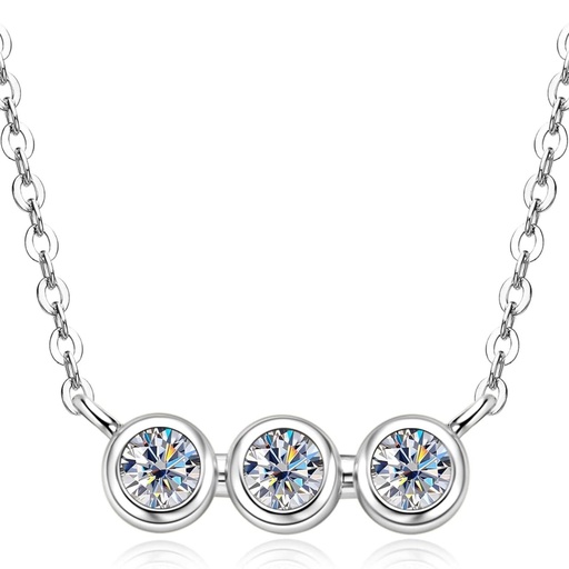 Three Stone Moissanite Pendant Necklace, Lab Created Diamond Sterling Silver Platinum Plated Bezel Pendant for Women Mother's Day Valentines Day Birthday Jewelry Gift