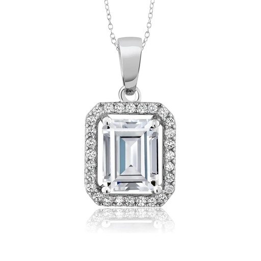  Emerald Cut White Moissanite Halo Pendant Necklace For Women 