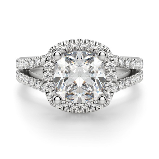 Cushion Cut Diamond Halo Split Shank Anniversary Ring For Women