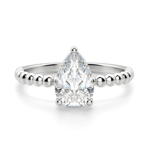 Pear Cut Diamond Beaded Solitaire Engagement Ring For Women