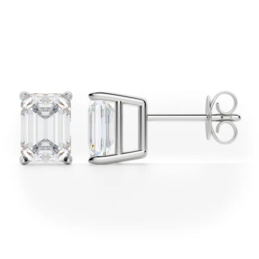  Emerald Cut Diamond Push Back Stud Earrings For Women