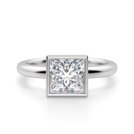 Princess Cut Diamond Bezel Cut Solitaire Engagement Ring For Women