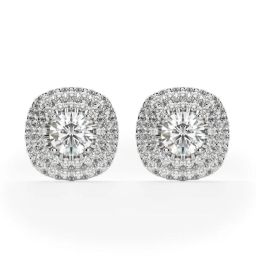  Round Cut Diamond Double Halo Stud Earrings For Women