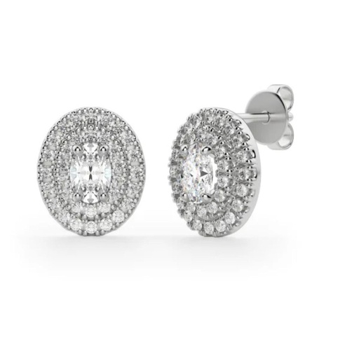 Oval Cut Diamond Double Halo Stud Earrings  For Women