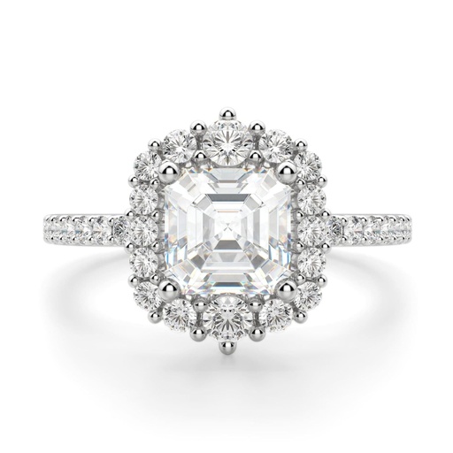 Asscher Cut Diamond Halo With Accents Engagement Ring for Women