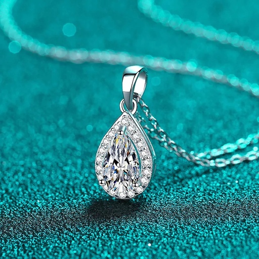 Pear Cut Halo Moissanite Diamond Pendant