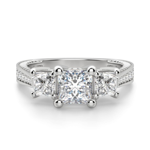 Princess Cut Three Stone Hidden Accent Stone Engagement Ring For Women