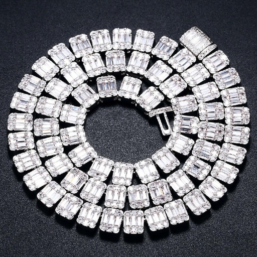 Baguette Iced Out Necklace Chain Sterling Silver Hip Hop Luxury Chain