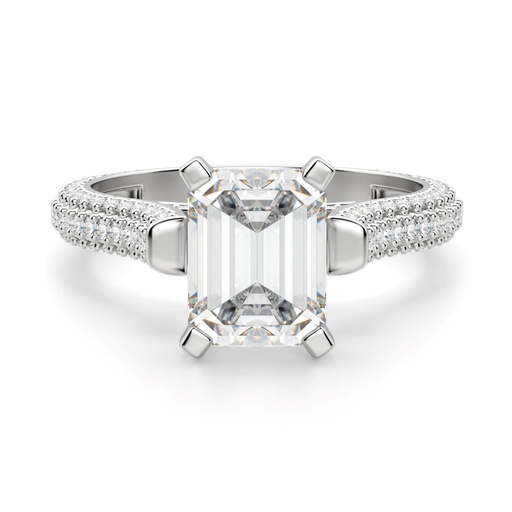 Emerald Cut  Pave Set Engagement Ring For Women