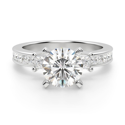  Round And Princess Cut Channel Set And Prong  Engagement Ring For Women