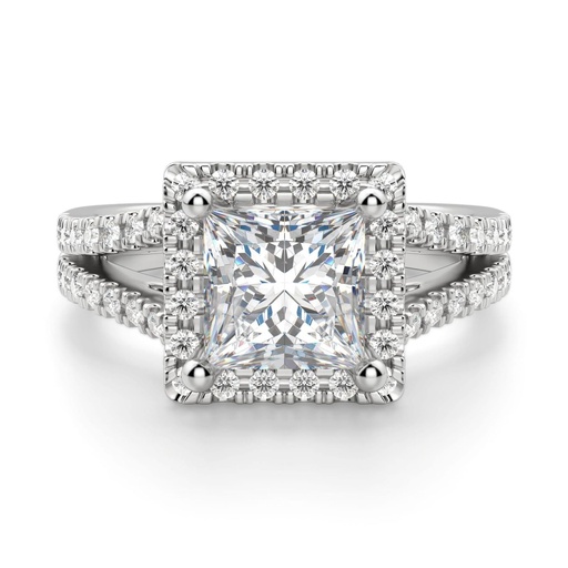 Princess Cut Diamond Split Shank Halo Anniversary Ring