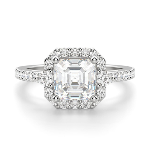 Asscher Cut Moissanite Halo Engagement Ring