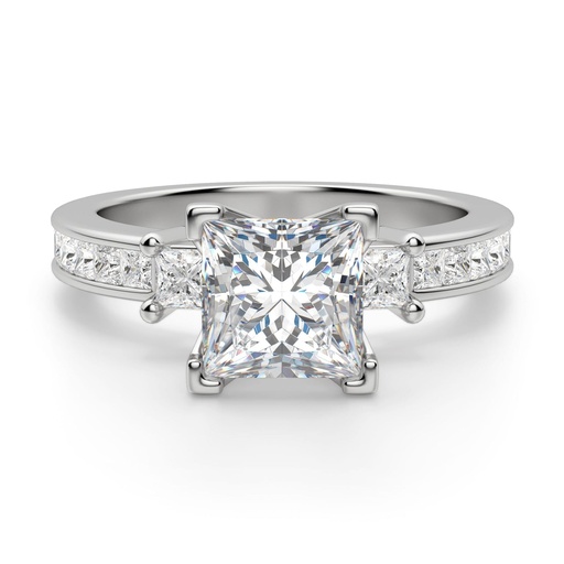 Three Stone Princess Cut Moissanite Engagement Ring