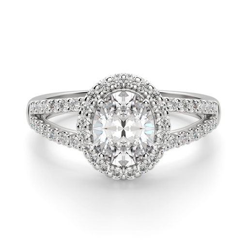 Oval Cut Split Shank Halo Moissanite Engagement Ring