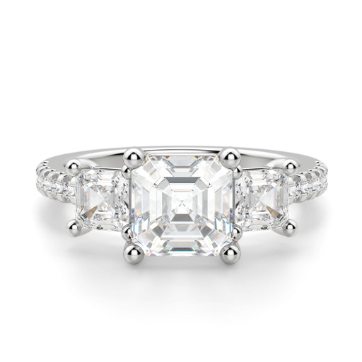 Asscher Cut Three Stone Moissanite Engagement Ring