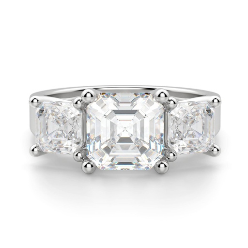 Asscher Cut Three Stone Moissanite Engagement Ring