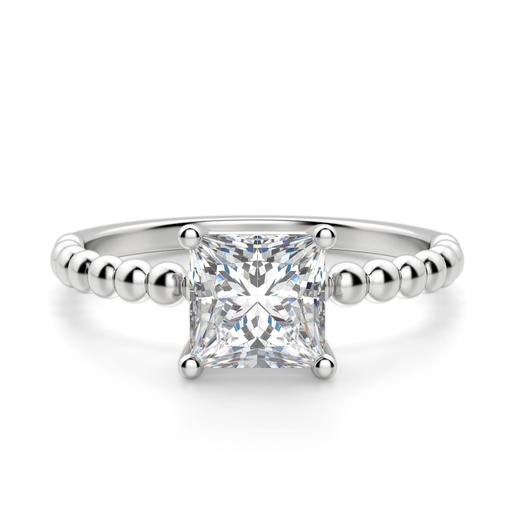 Princess Cut Beaded Solitaire Moissanite Engagement Ring