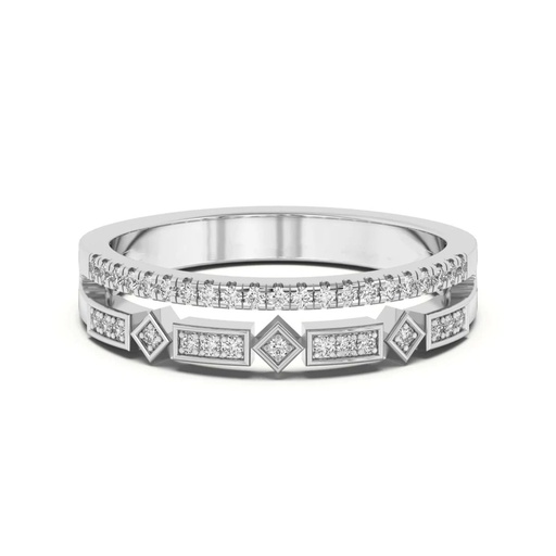 Round Cut Diamond Two Row Matching Wedding Band For Women