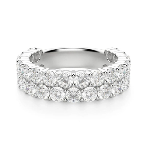 Round Cut Diamond Pave Set Two Row Semi Eternity Wedding Band For Women