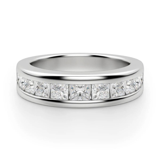 Princess Cut Channel Set Half Eternity Wedding Band For Women